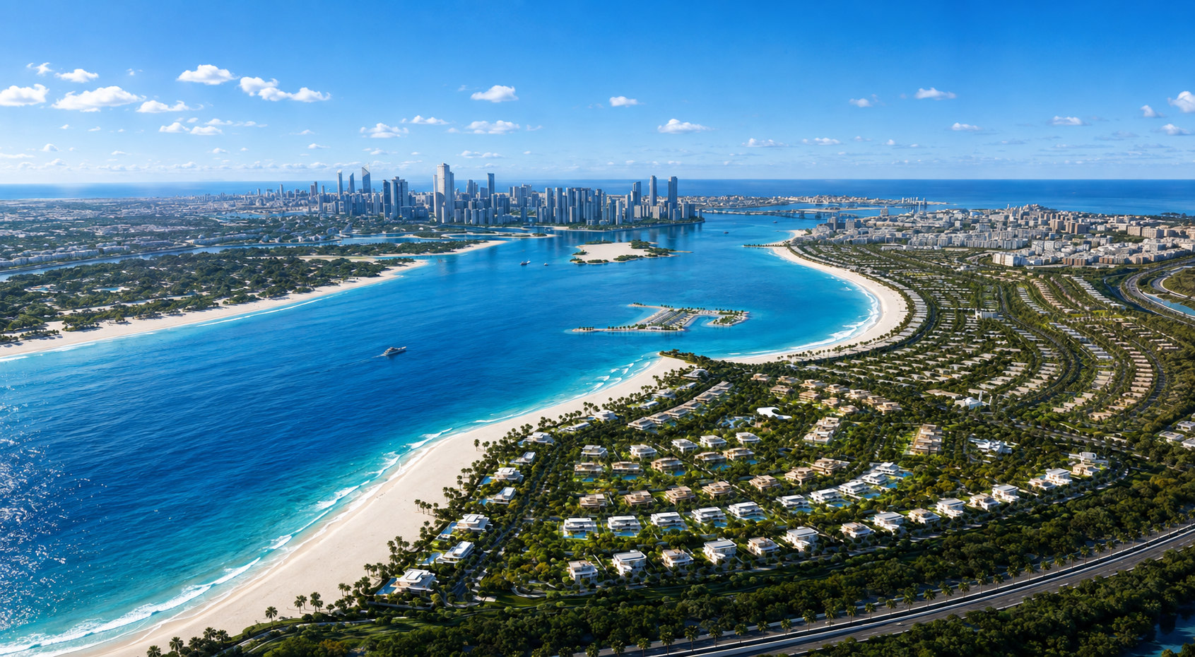 Marsa Al Saadiyat beach and Abu Dhabi skyline